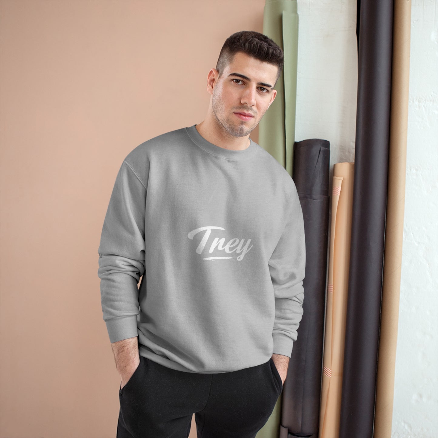 Trey Sweatshirt in a 50% cotton, 50% polyester blend, with ribbed collar, cuffs, and a 'C' logo, offering durability and comfort - Trey Clothing