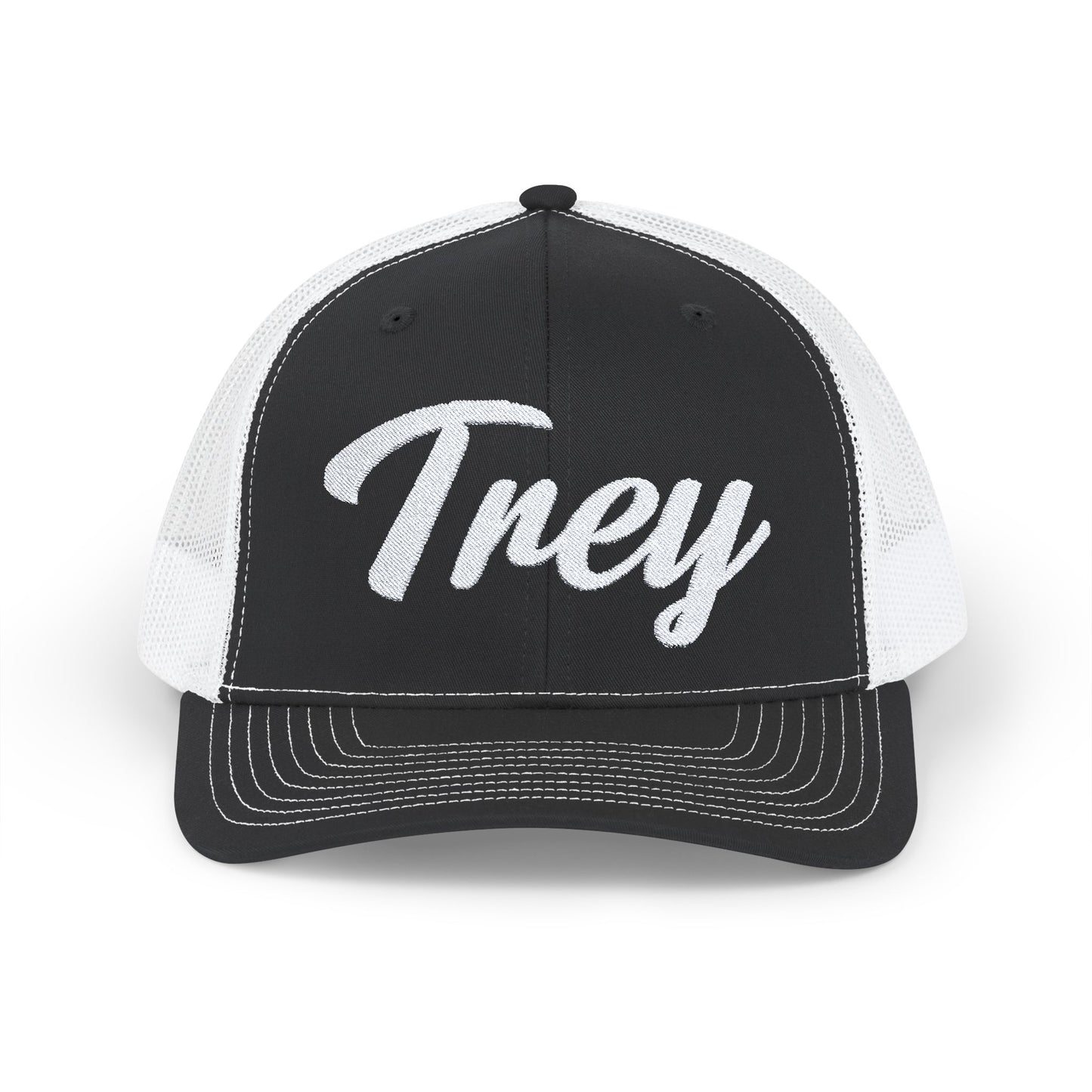 Classic Trey’s Trucker Cap with a structured fit, pre-curved visor, adjustable snap closure, and durable cotton-polyester blend front